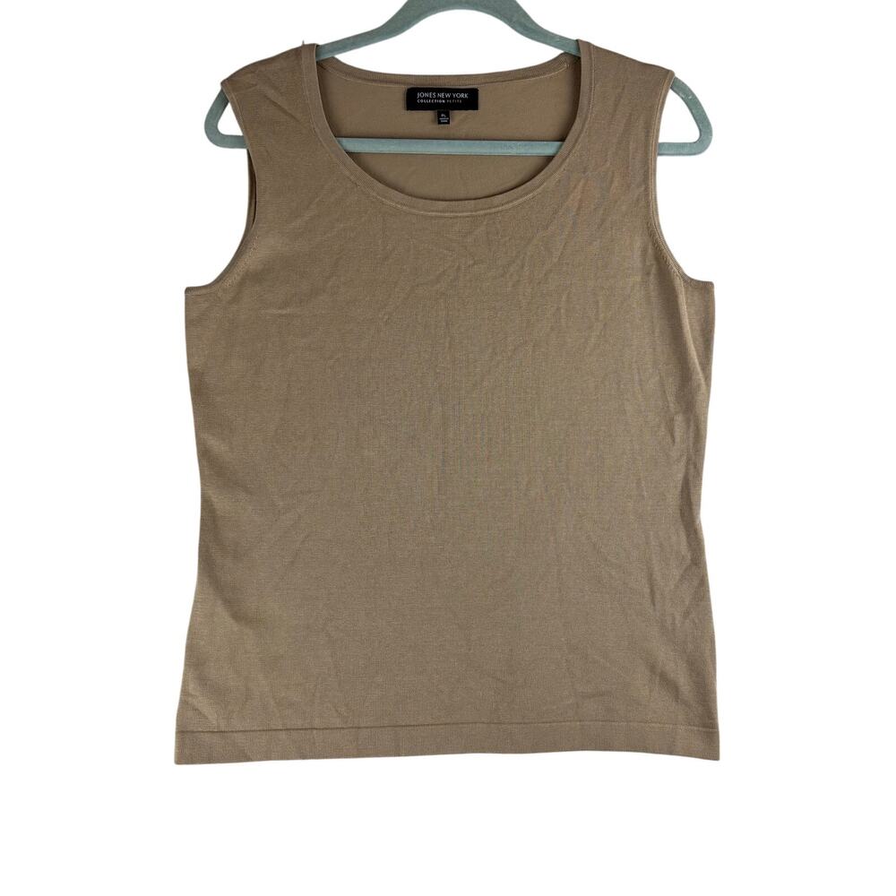 Jones New York Knit Tank Blouse Women's PL Beige Silk Nylon Blend Classic Staple